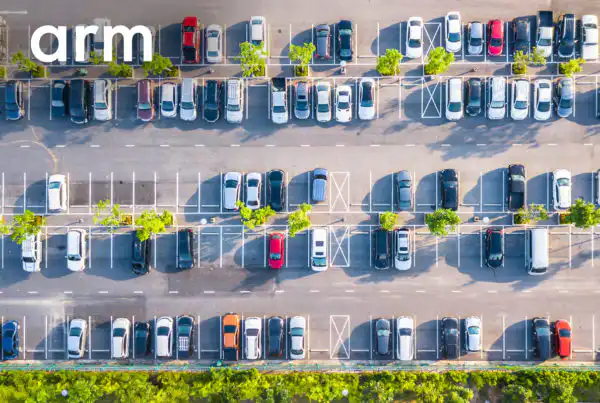 Aerial view of Arm corporate parking lot
